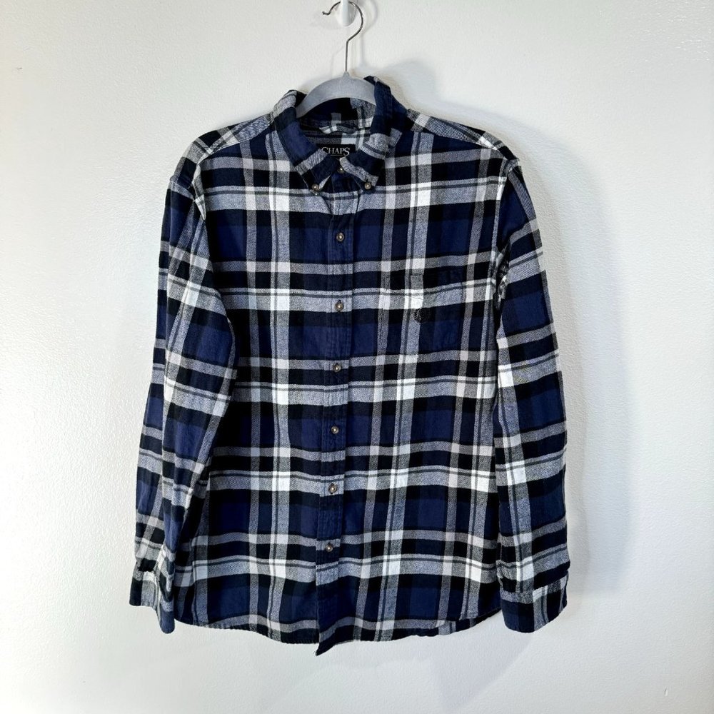 Chaps Performance Ralph Lauren Flannel Shirt Mens Size Large L Blue White Plaid
